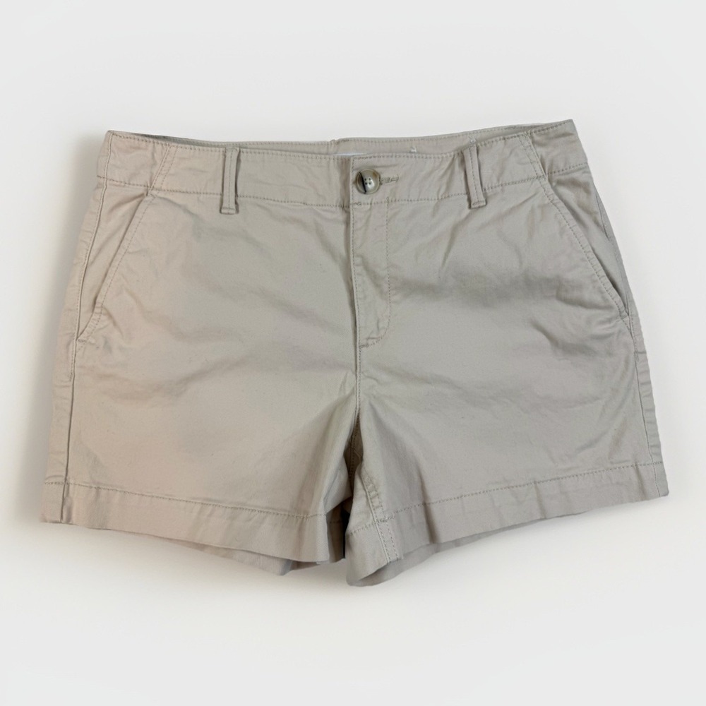 LOFT Shorts Women's 8 Khaki Beige Washed Twill Shorts 4" flat front chino
